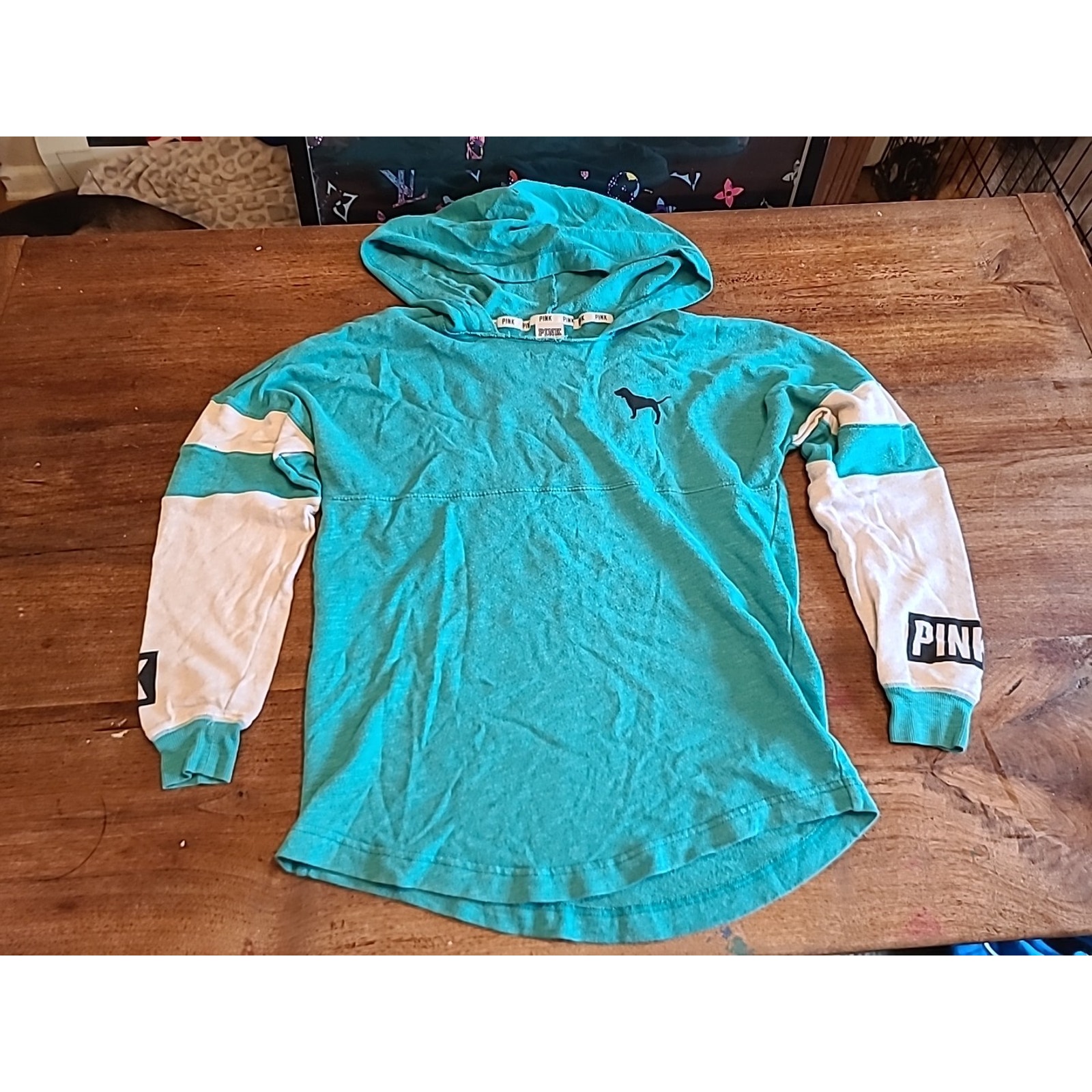Victoria's Secret Women's Xs Oversized Teal Hooded Long Sleeve Top